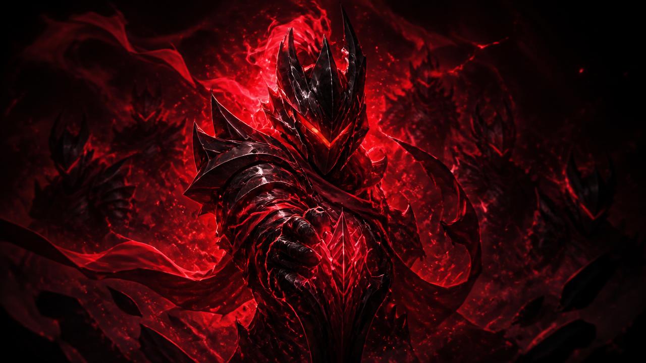 Red armoured warrior with flame aura