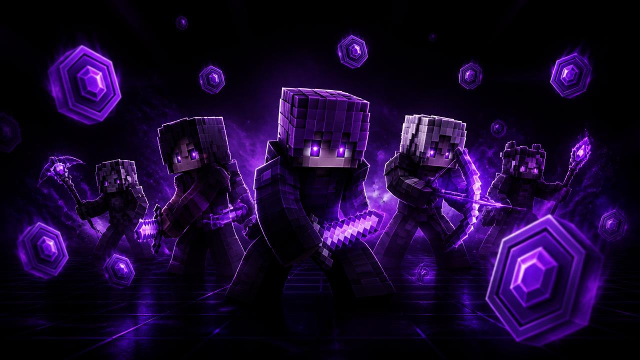 Purple neon blocky game characters